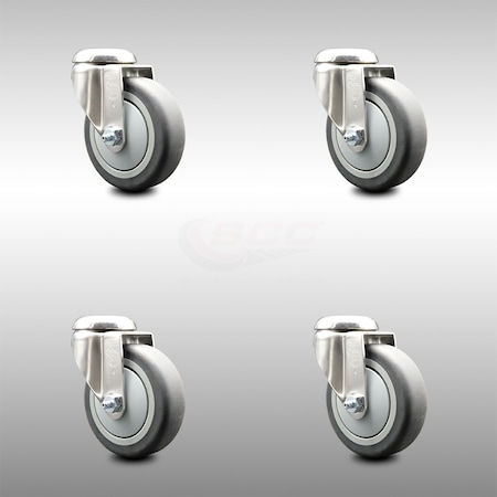 Service Caster 4 Inch 316SS Thermoplastic Rubber Wheel Swivel Bolt Hole Caster Set SCC SCC-SS316BH20S414-TPRB-4
